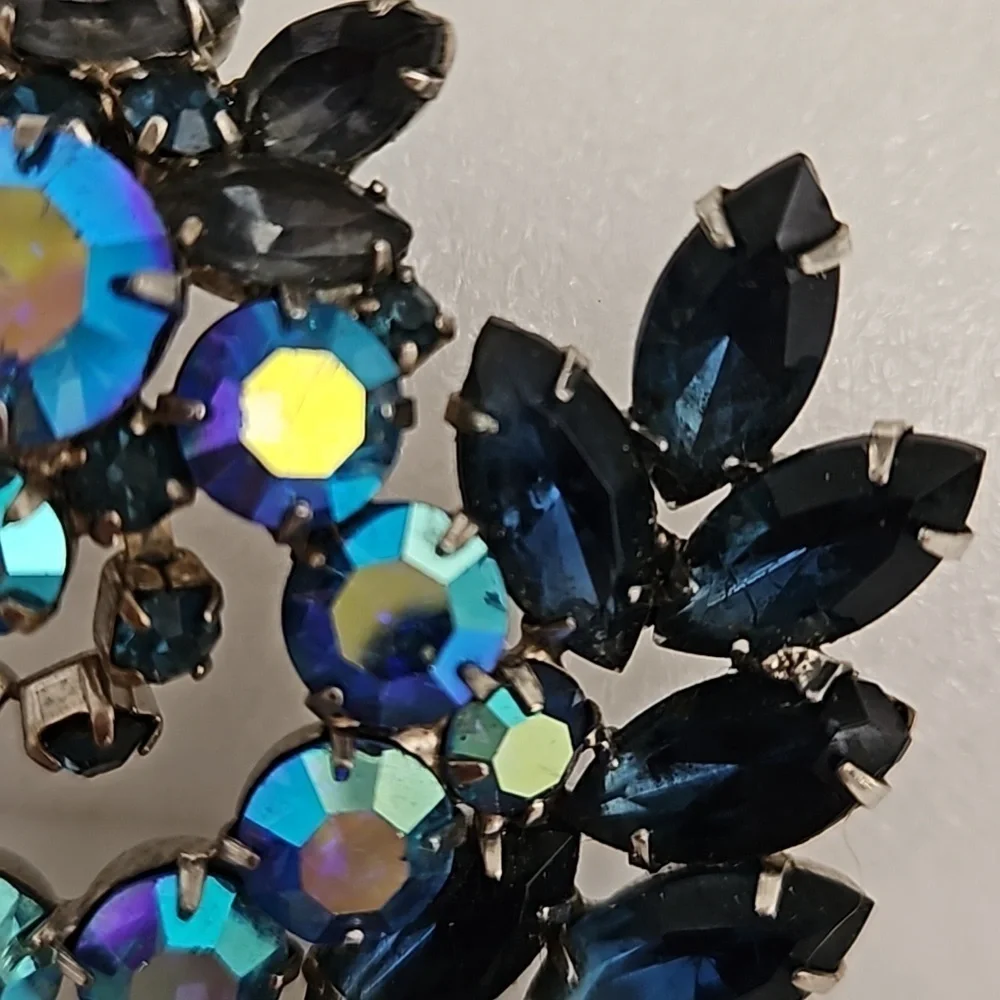 Vintage Large Aurora Borealis Navy Brooch